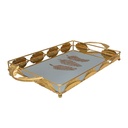 Plateau De Décoration Doré Motif Plume 55 X 29 Cm