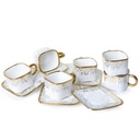 Service à Café 16 Pièces Porcelaine avec Support en Doré