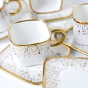 Service à Café 16 Pièces Porcelaine avec Support en Doré