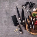 Ensemble de 8 couteaux de cuisine KUNSION en acier inoxydable avec support - Noir