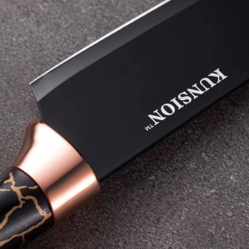 Ensemble de 8 couteaux de cuisine KUNSION en acier inoxydable avec support - Noir