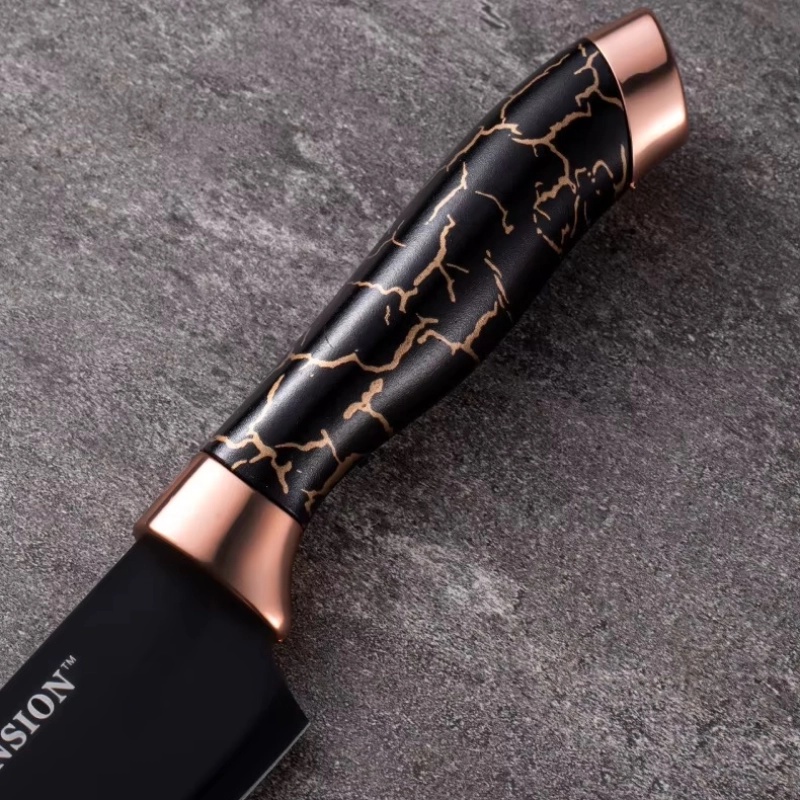 Ensemble de 8 couteaux de cuisine KUNSION en acier inoxydable avec support - Noir