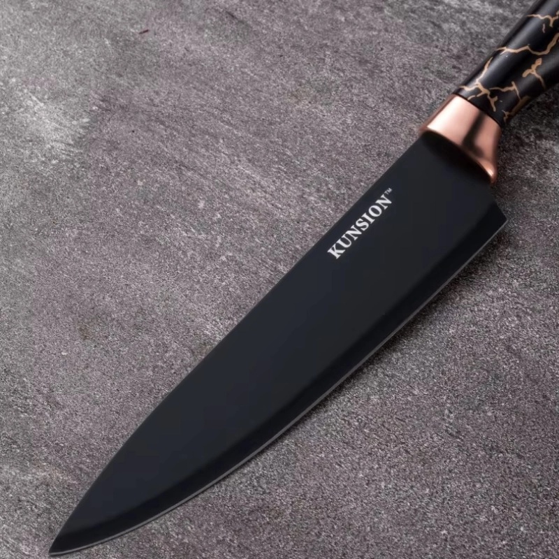 Ensemble de 8 couteaux de cuisine KUNSION en acier inoxydable avec support - Noir