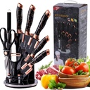 Ensemble de 8 couteaux de cuisine KUNSION en acier inoxydable avec support - Noir