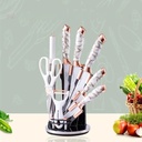 Ensemble de 8 Ustensiles de Cuisine KUNSION en Acier Inoxydable avec Un Support Rotatif - Blanc & Or Rose