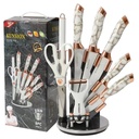 Ensemble de 8 Ustensiles de Cuisine KUNSION en Acier Inoxydable avec Un Support Rotatif - Blanc & Or Rose