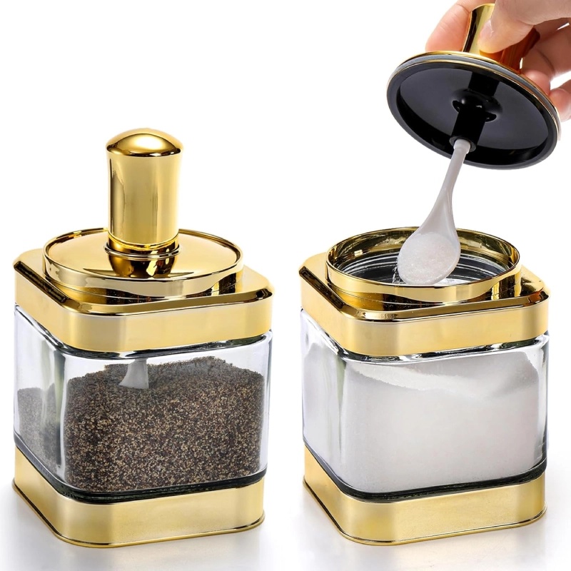 Ensemble de 4 bocaux alimentaires Doré en verre avec une cuillère