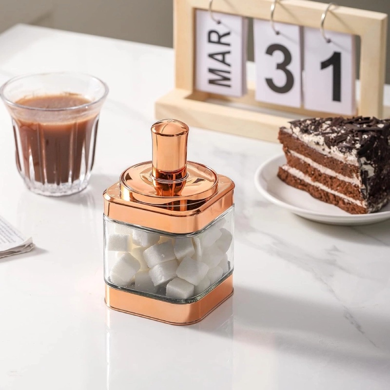 Ensemble de 4 bocaux alimentaires Or Rose en verre avec une cuillère