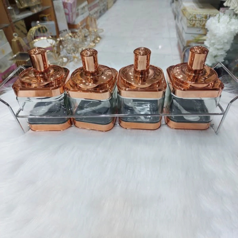 Ensemble de 4 bocaux alimentaires Or Rose en verre avec une cuillère