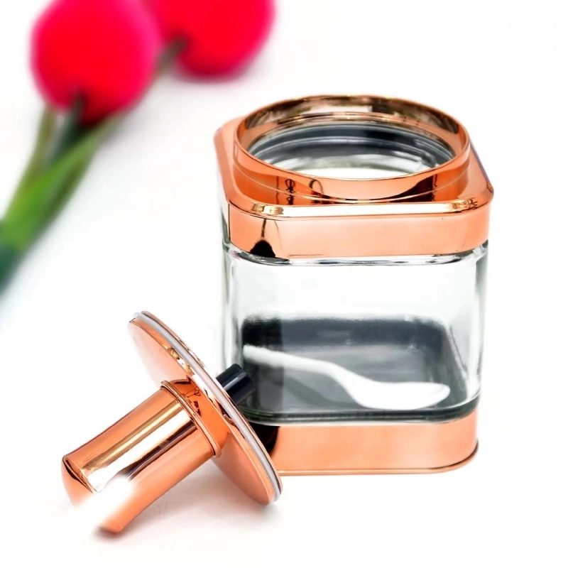 Ensemble de 4 bocaux alimentaires Or Rose en verre avec une cuillère