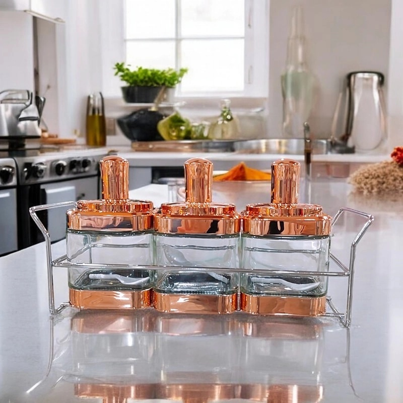 Ensemble de 3 bocaux alimentaires en verre avec une cuillère