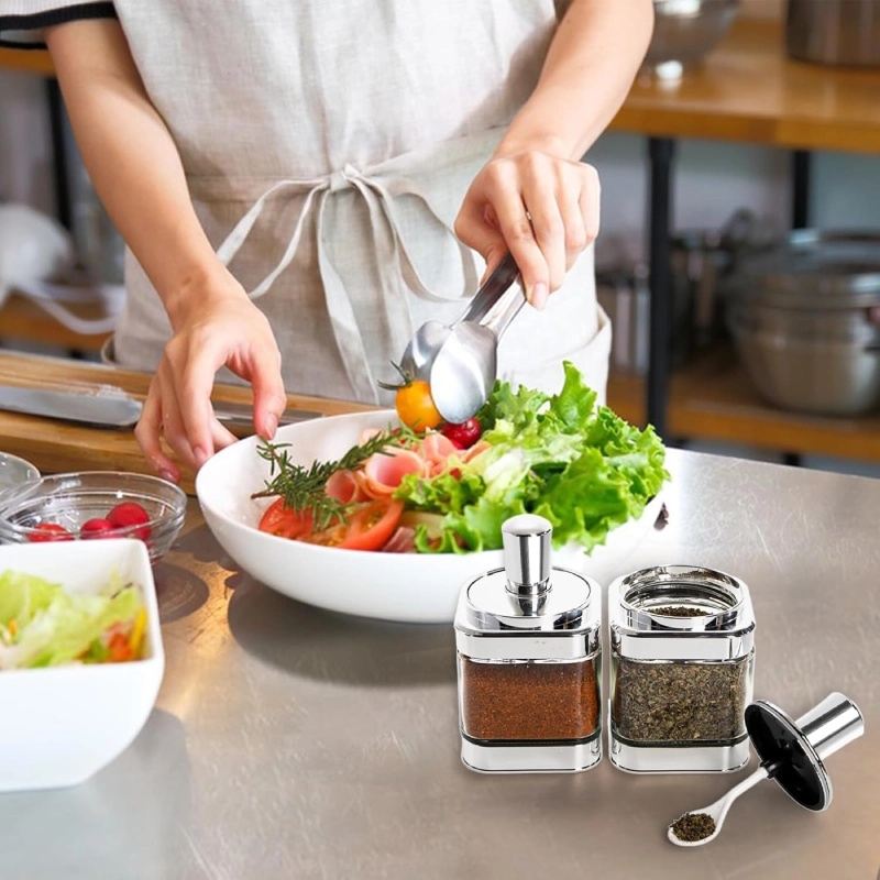 Ensemble de 3 bocaux alimentaires Argenté en verre avec une cuillère