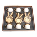 Service à Café de Luxe 6 Tasses + 6 Sous-Tasses – Design "Peace" – Céramique Blanc & Doré – 10 cl