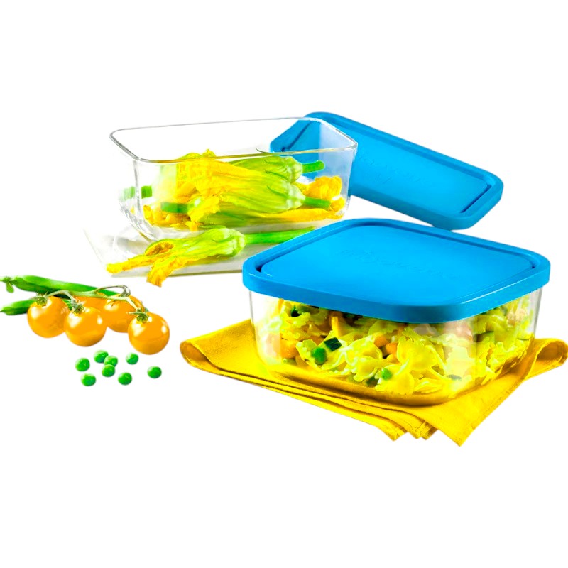 Lot de 3 Boites de Conservation Rectangulaires en Verre Bormioli Rocco – Série Frigoverre