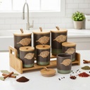 Porte Epices En Céramique 7 Pots Avec Support En Bois- Golden House