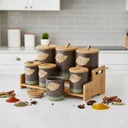 Porte Epices En Céramique 7 Pots Avec Support En Bois- Golden House