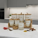Porte Epices En Céramique 7 Pots Avec Support En Bois- Golden House