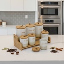 Porte Epices En Céramique 7 Pots Avec Support En Bois- Golden House