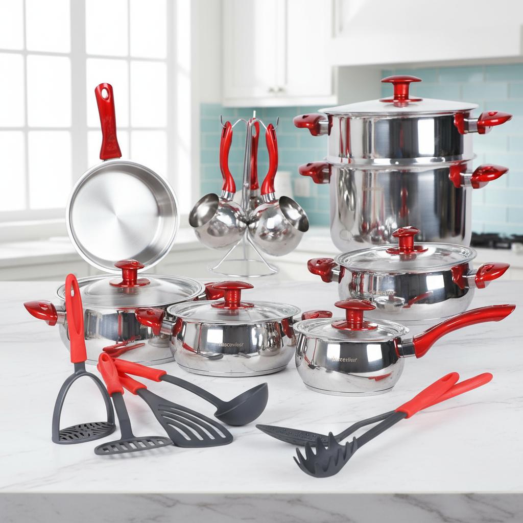 Ensemble De Batterie De Cuisine Inox 22 Pièces Haschever 18/10