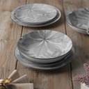 Service de Table 12 Pièces en Porcelaine – Motif Feuilles Gris