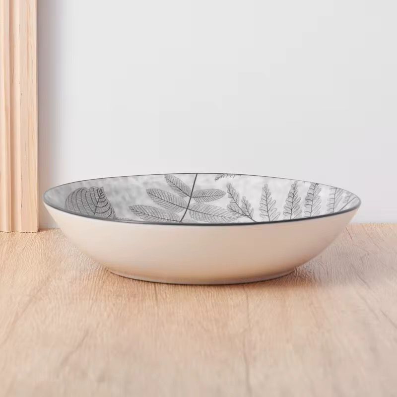 Service de Table 12 Pièces en Porcelaine – Motif Feuilles Gris