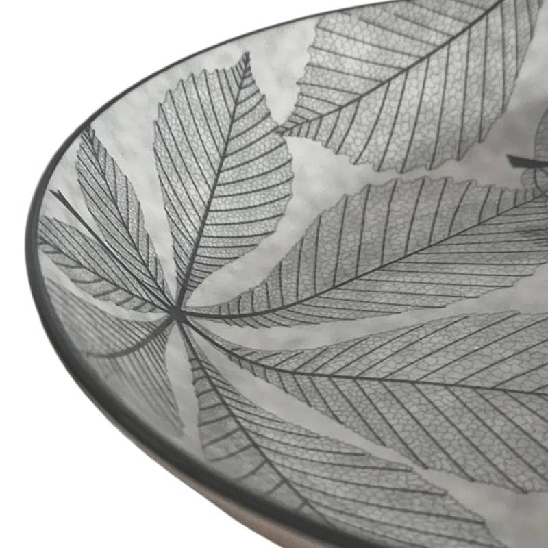 Service de Table 12 Pièces en Porcelaine – Motif Feuilles Gris