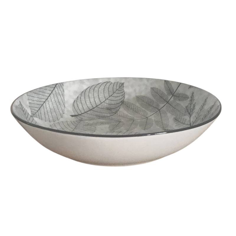 Service de Table 12 Pièces en Porcelaine – Motif Feuilles Gris