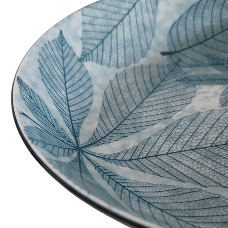 Service de Table 12 Pièces en Porcelaine – Motif Feuilles Bleu