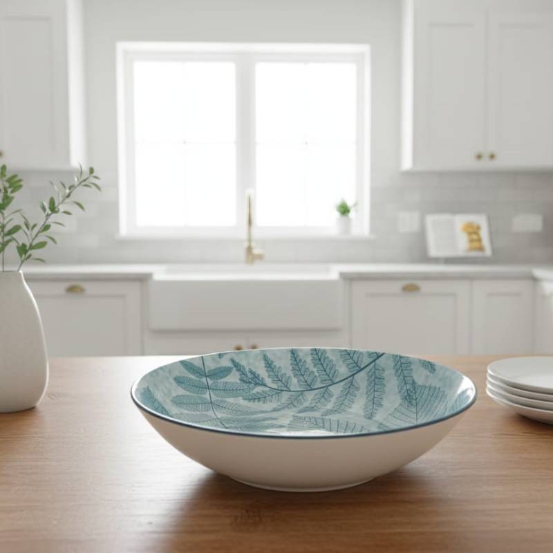 Service de Table 12 Pièces en Porcelaine – Motif Feuilles Bleu