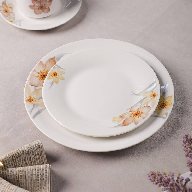 Service à Table 20 Pièces en Porcelaine - Floral Jaune