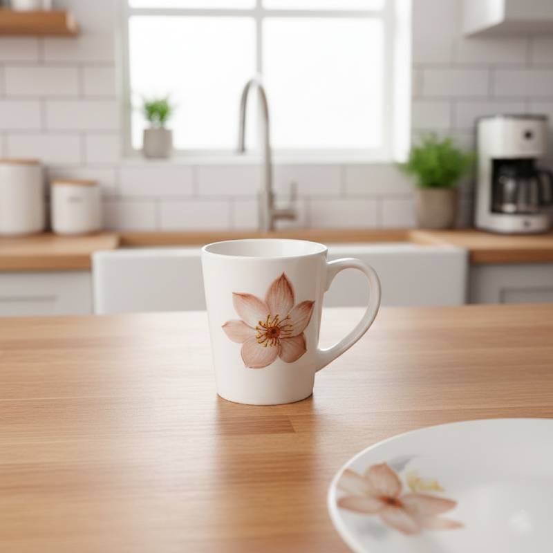 Service à Table 12 Pièces en Porcelaine - Floral Beige