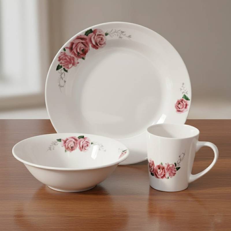 Service à Table 12 Pièces en Porcelaine - Floral Rose