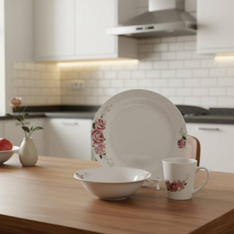 Service à Table 12 Pièces en Porcelaine - Floral Rose