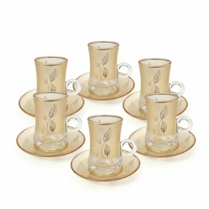 Lot De 6 Verres à Thé Avec Sous-Tasses - Motif Feuilles