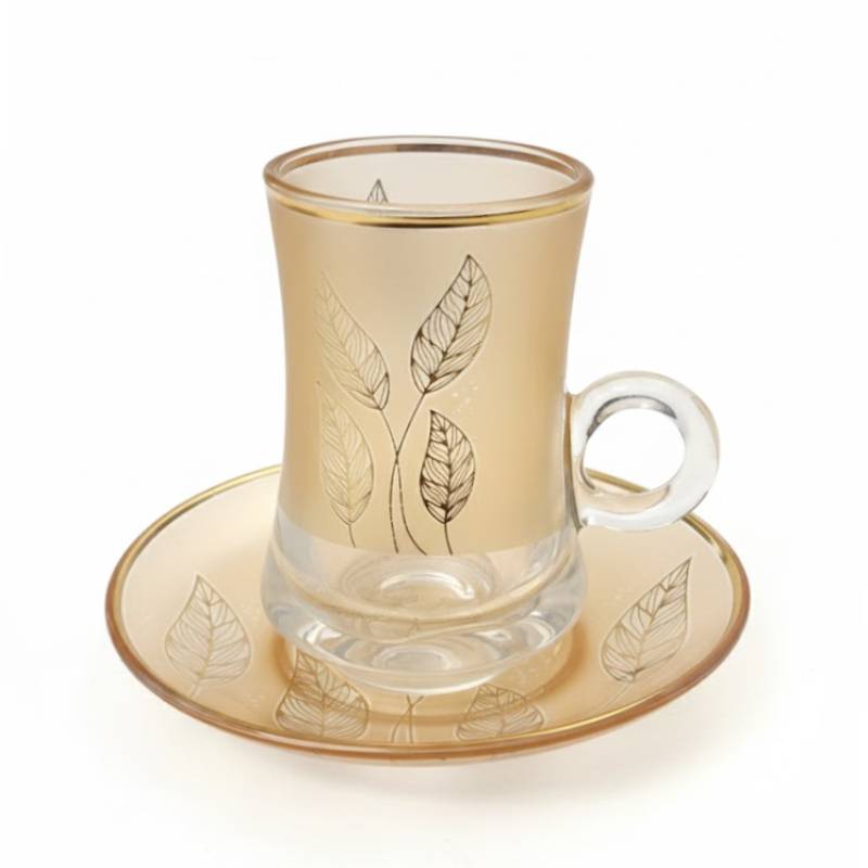 Lot De 6 Verres à Thé Avec Sous-Tasses - Motif Feuilles