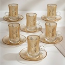 Lot De 6 Verres à Thé Avec Sous-Tasses - Motif Feuilles