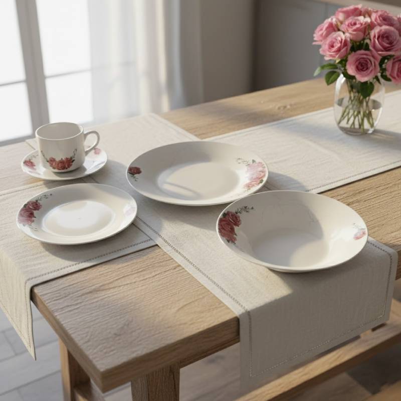 Service à Table 20 Pièces en Porcelaine - Floral Rose