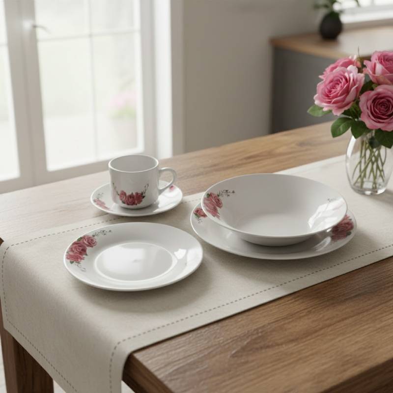 Service à Table 20 Pièces en Porcelaine - Floral Rose