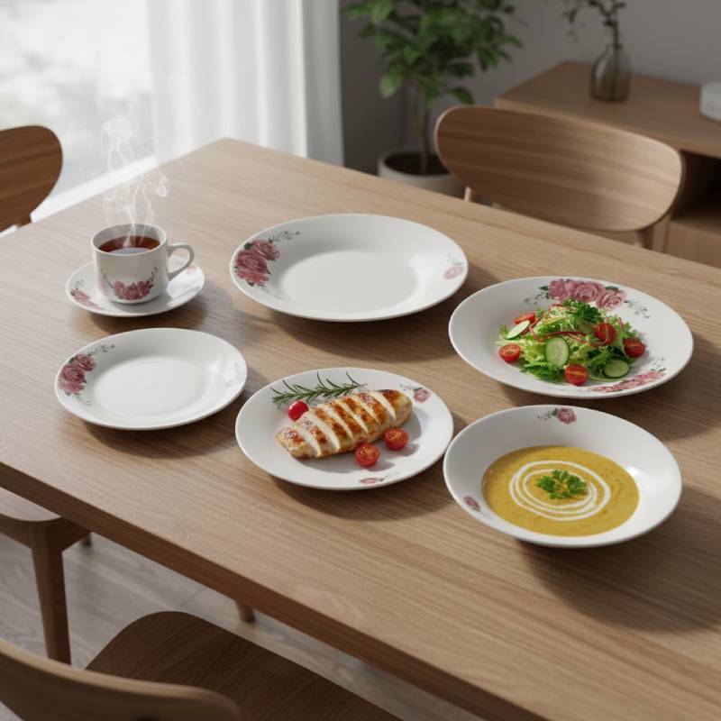 Service à Table 20 Pièces en Porcelaine - Floral Rose