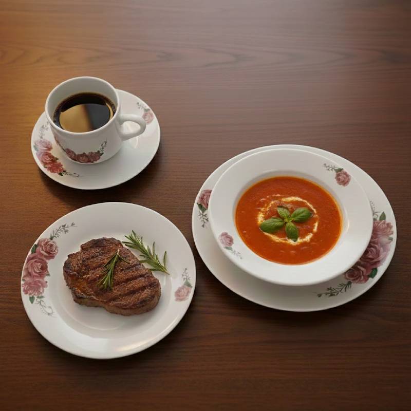 Service à Table 20 Pièces en Porcelaine - Floral Rose