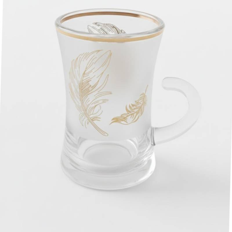 Lot De 6 Verres à Thé Avec Sous-Tasses - Motif Plumes Dorées