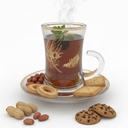 Lot De 6 Verres à Thé Avec Sous-Tasses - Motif Plumes Dorées