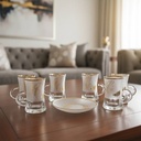 Lot De 6 Verres à Thé Avec Sous-Tasses - Motif Plumes Dorées