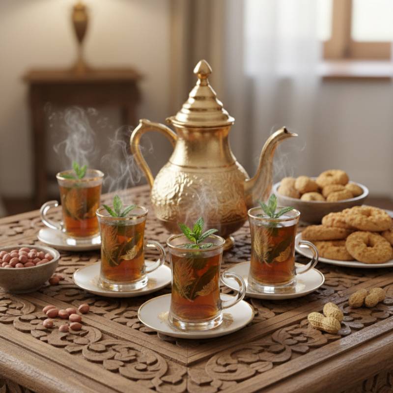 Lot De 6 Verres à Thé Avec Sous-Tasses - Motif Plumes Dorées