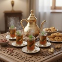 Lot De 6 Verres à Thé Avec Sous-Tasses - Motif Plumes Dorées