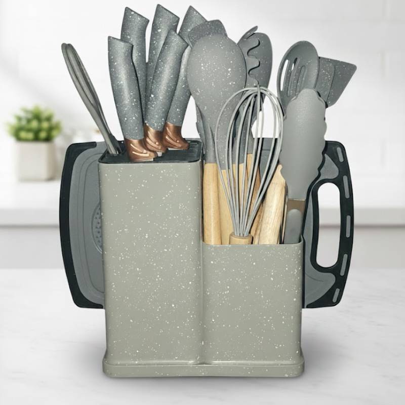 [SUT19-GO-Gris] Set d'ustensiles de cuisine 19 pièces en silicone - Gris.jpg