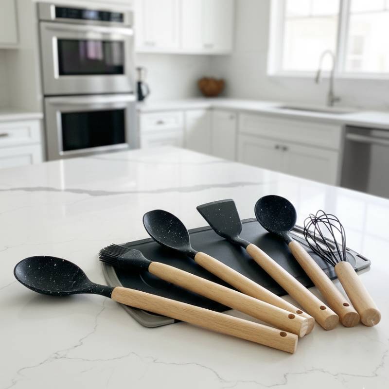 Set d'ustensiles de cuisine 19 pièces en silicone - Noir