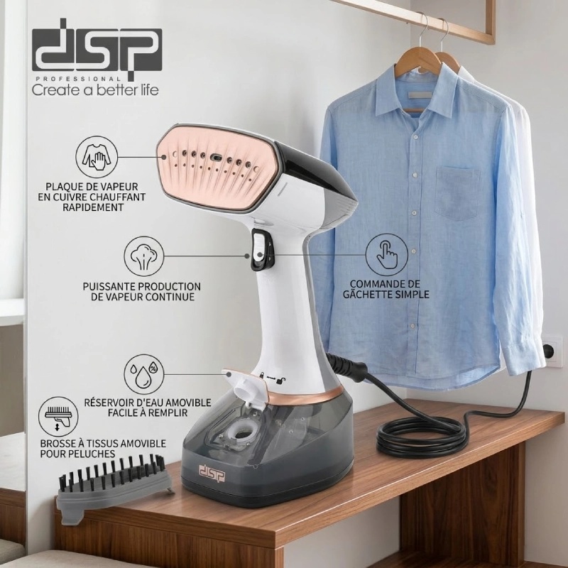 Déferoiseur à main DSP 1400W 320ml-Noir-Blanc