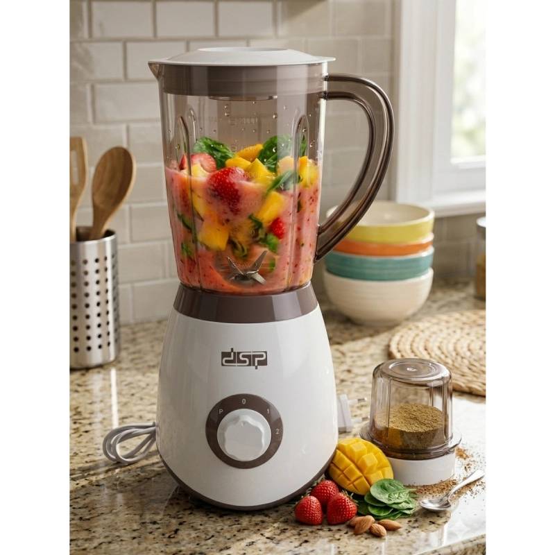 Mixeur blender électrique DSP avec moulin à café/épices inclus -350W-1,5L-Marron