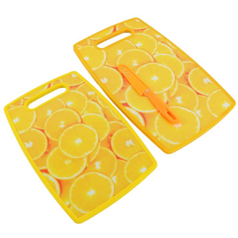 Lot de 2 Planches à Découper en PVC avec Couteau - 3 pièces -